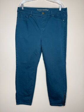 Soft Surroundings Teal Blue Pull On Jeans Zipper Ankle Detail Size Large